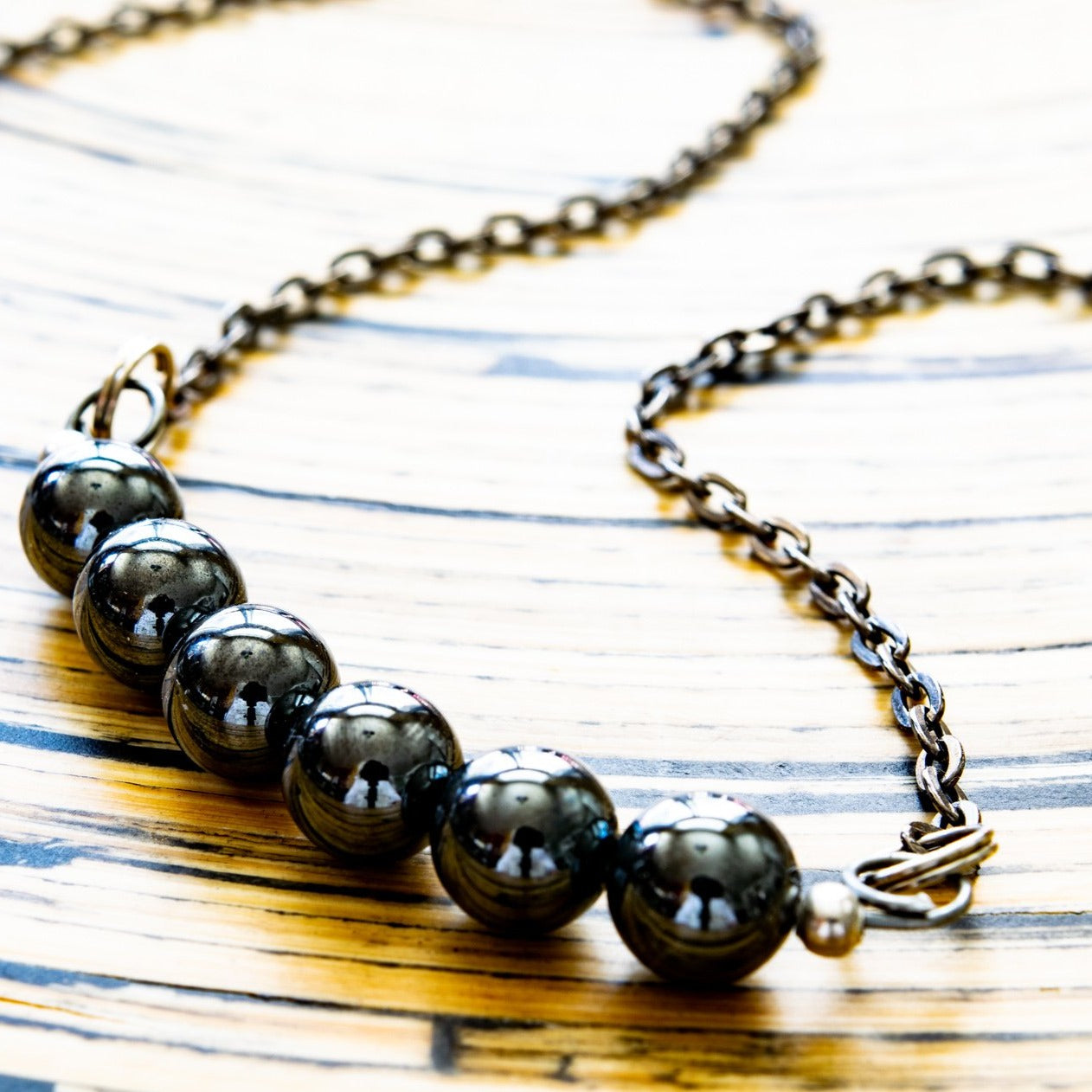 Expressions in Hematite, Necklace with Gun Metal Chain and Hematite Beads, available in 2 lengths