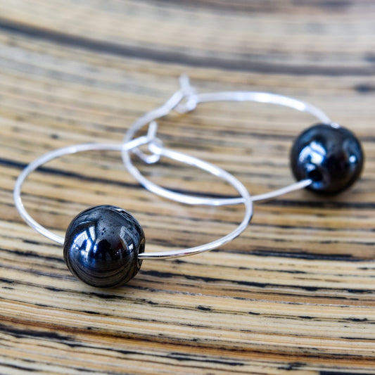 Expressions in Hematite, Silver Hoop Earrings