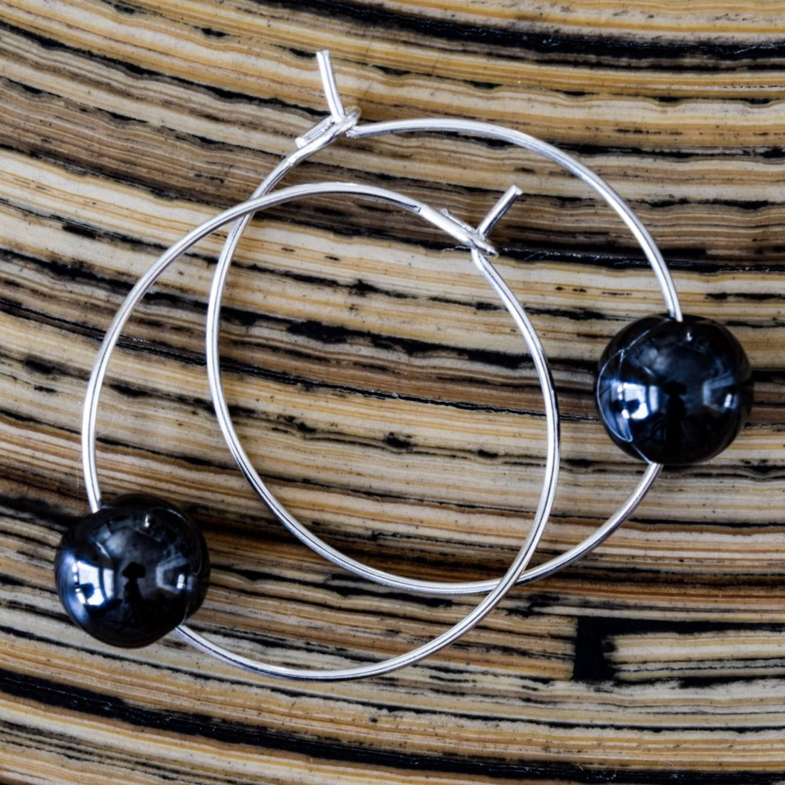 Expressions in Hematite, Silver Hoop Earrings