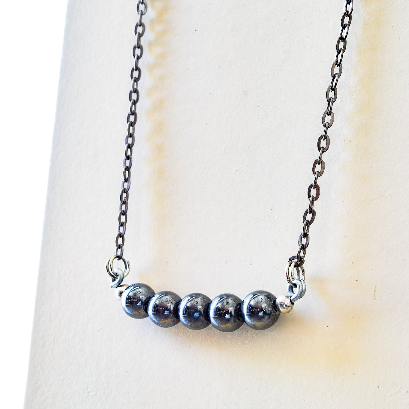 Expressions in Hematite, Necklace with Gun Metal Chain and Hematite Beads, available in 2 lengths