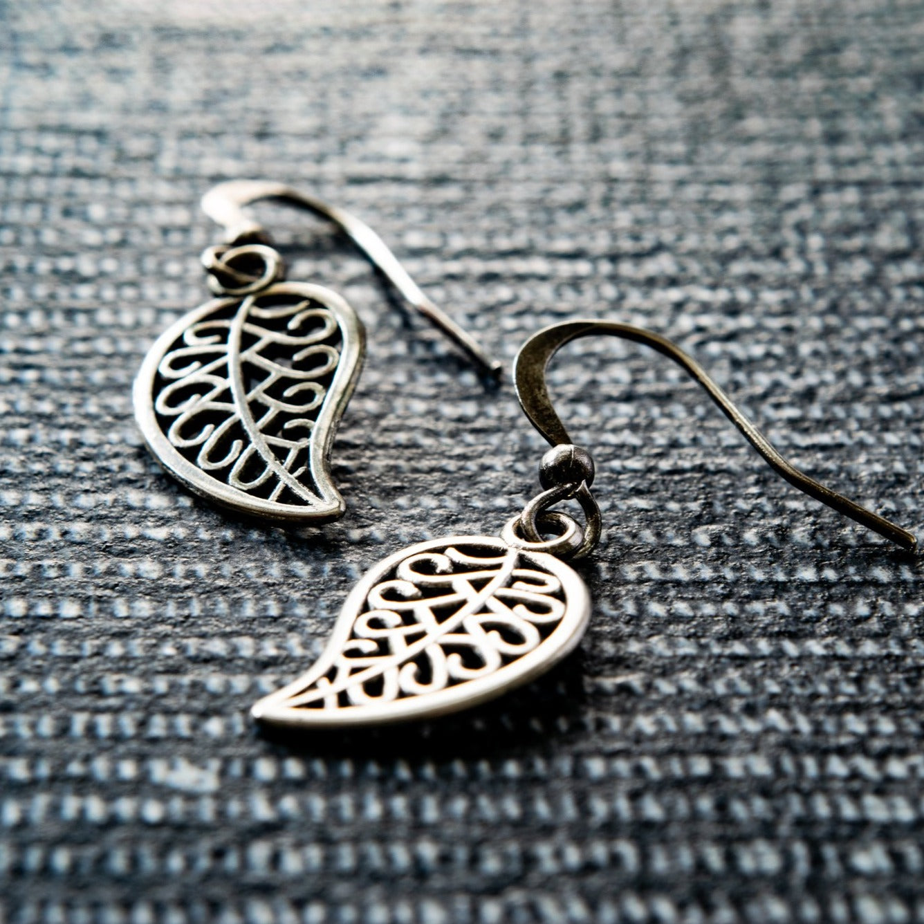 Beginnings, Silver Filigree Leaf Dangle Earrings