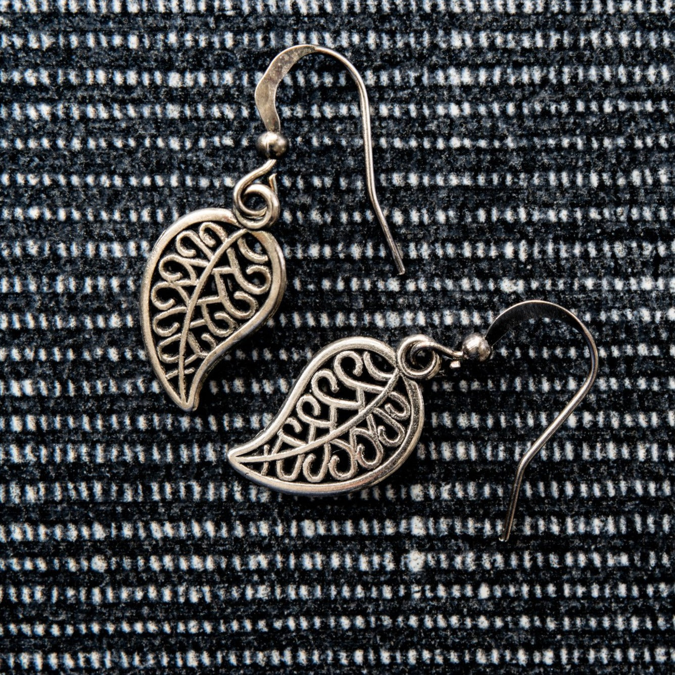 Beginnings, Silver Filigree Leaf Dangle Earrings