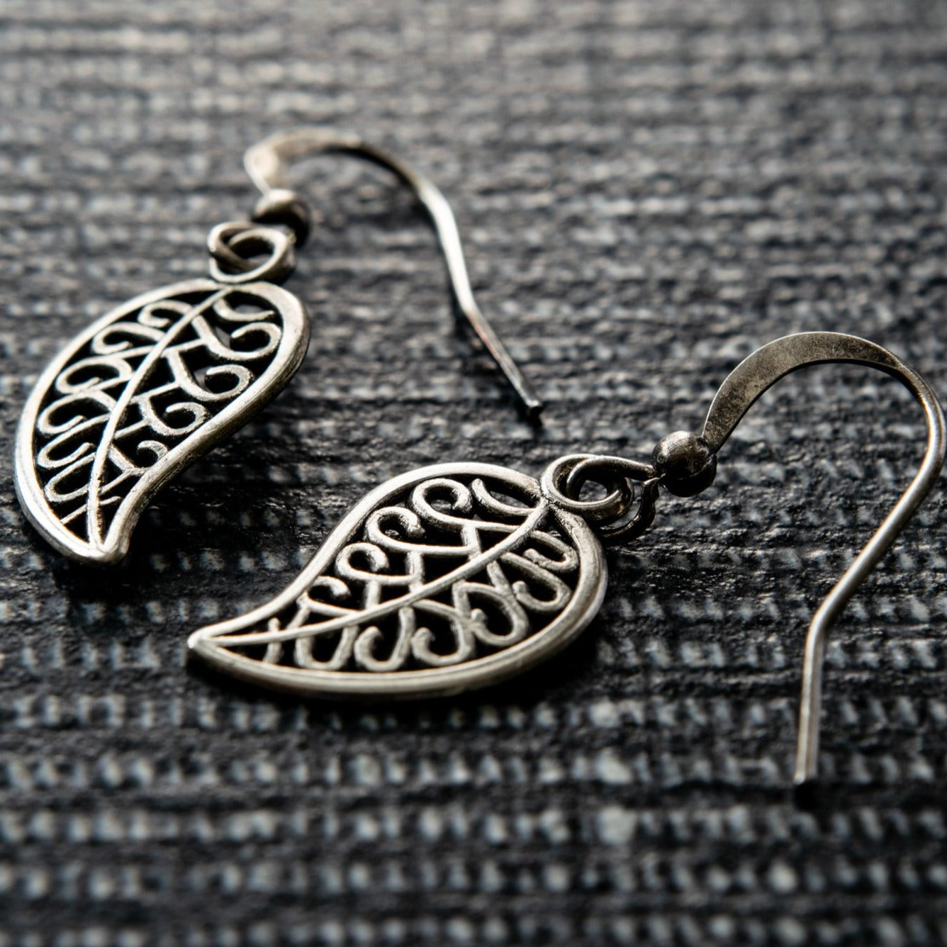 Beginnings, Silver Filigree Leaf Dangle Earrings