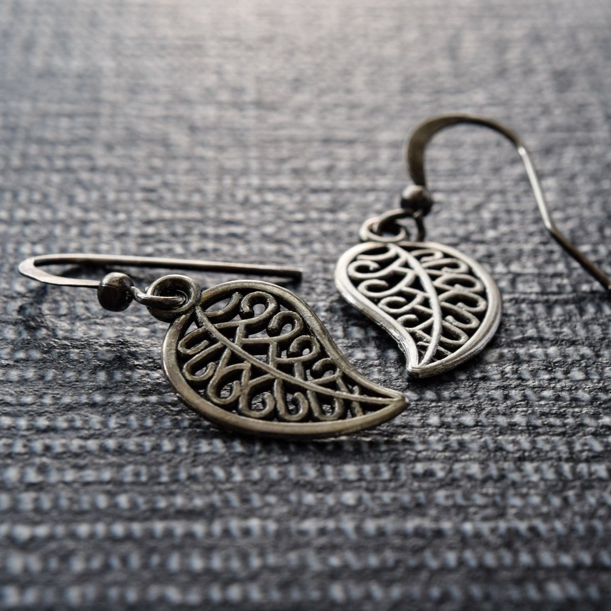 Beginnings, Silver Filigree Leaf Dangle Earrings