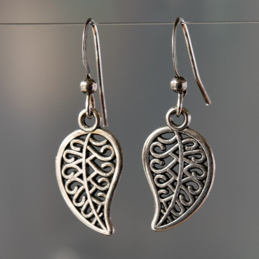 Beginnings, Silver Filigree Leaf Dangle Earrings