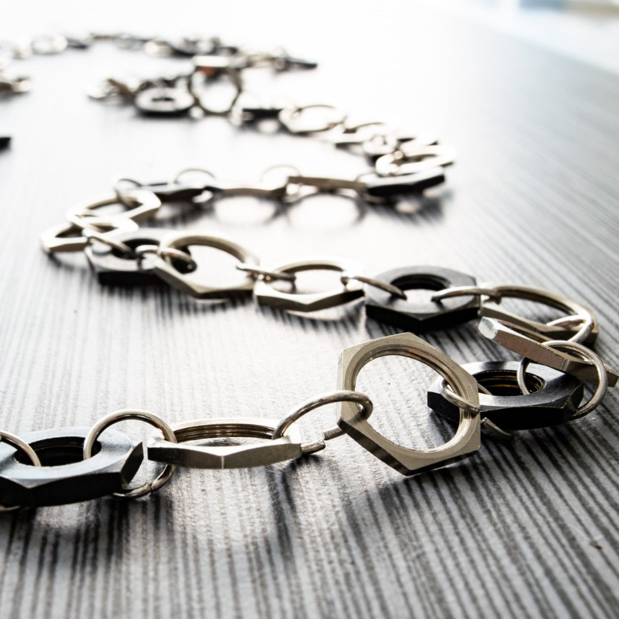 Parts, Black and Silver Steel Nuts Necklace