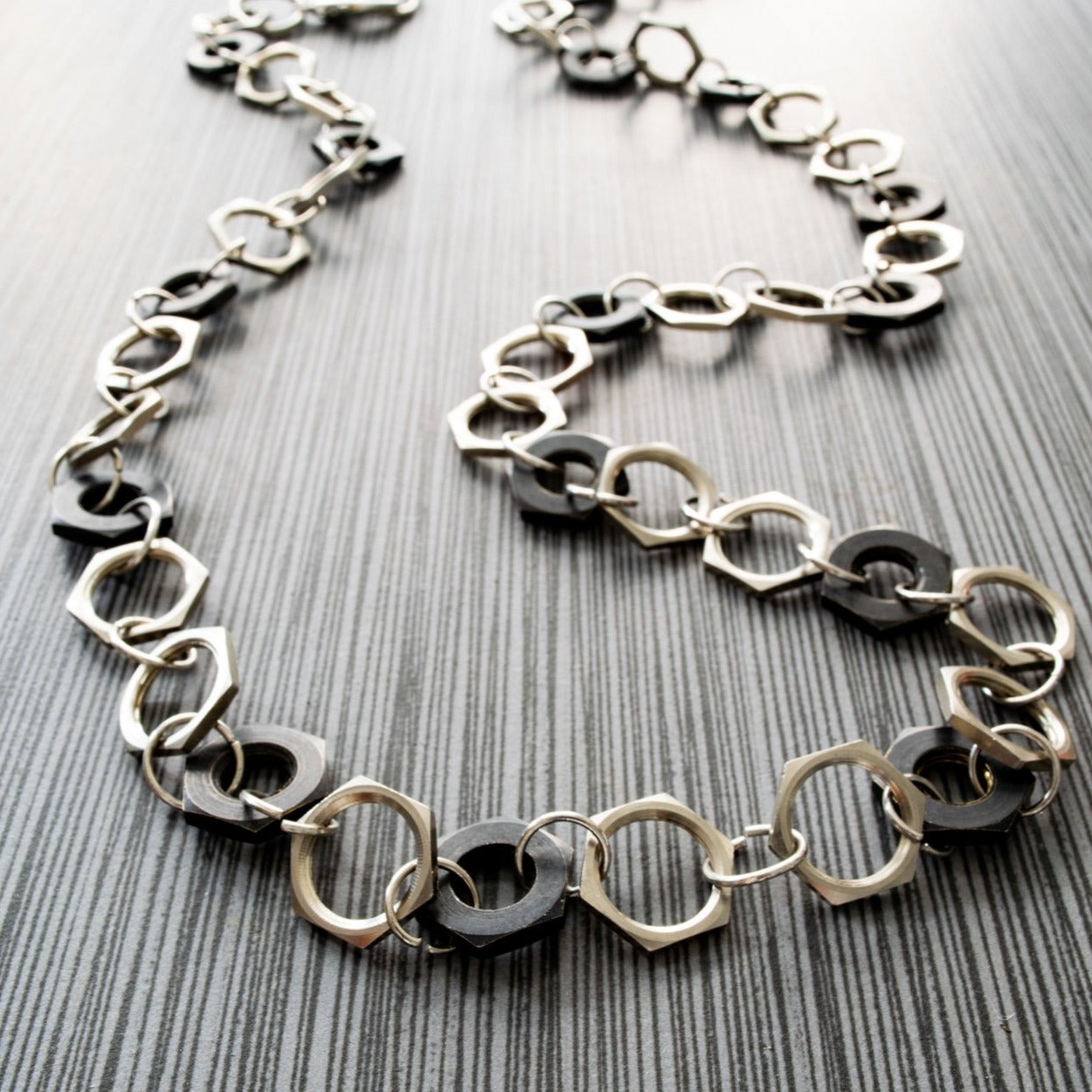 Parts, Black and Silver Steel Nuts Necklace