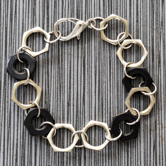 Parts, Black and Silver Steel Nut Bracelet