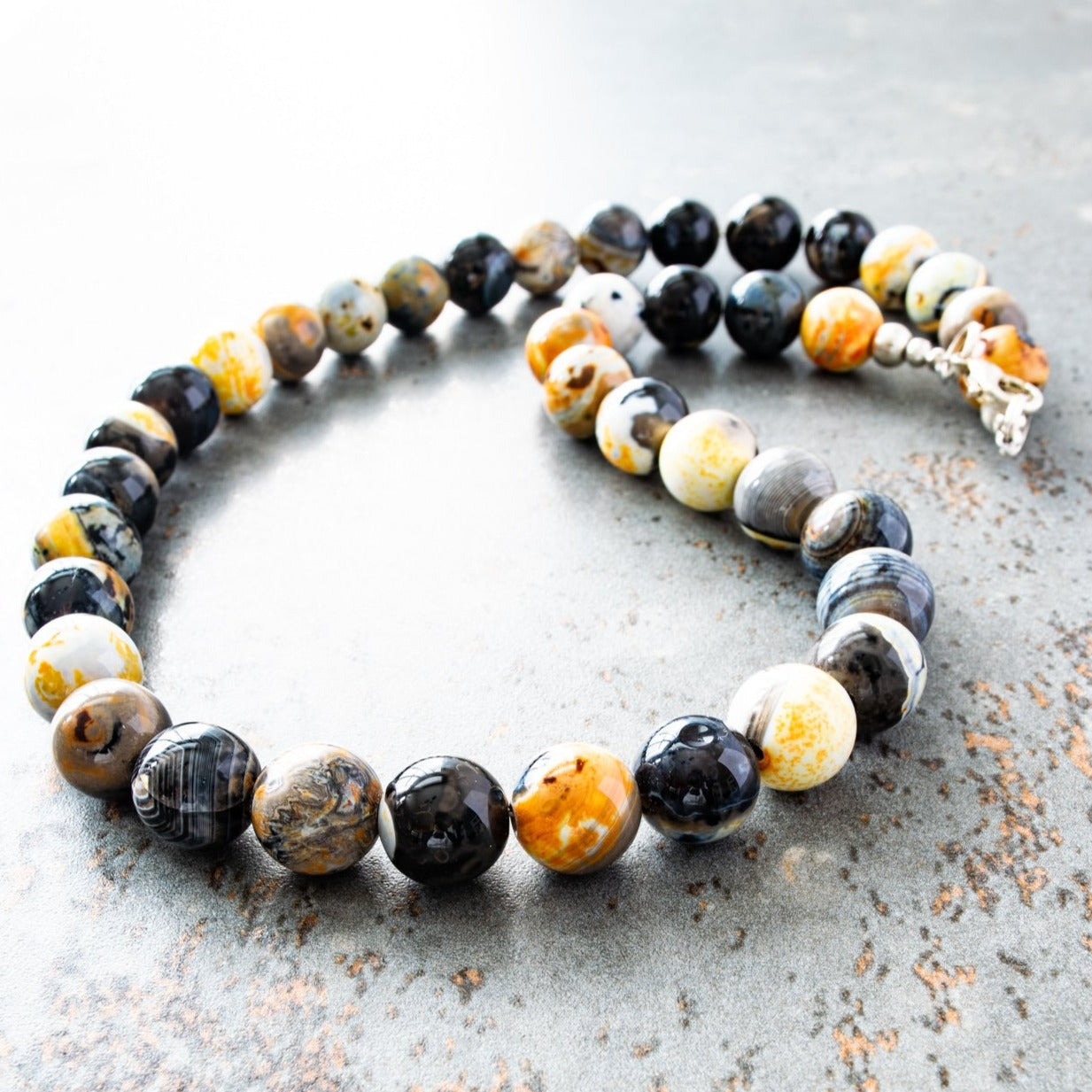 Expressions in Fire Agate, Gold, and Orange 20 inch Necklace