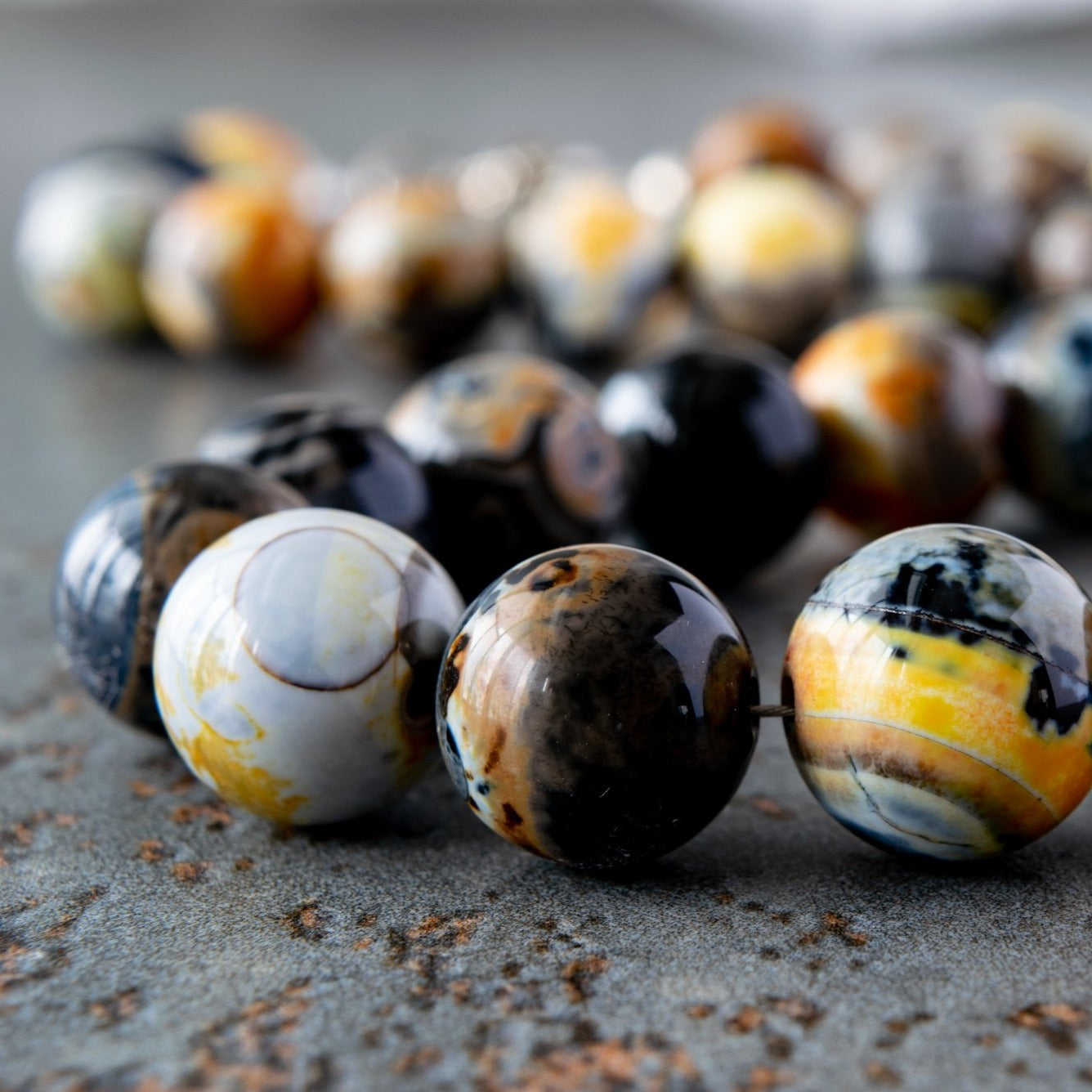 Expressions in Fire Agate, Gold, and Orange 20 inch Necklace