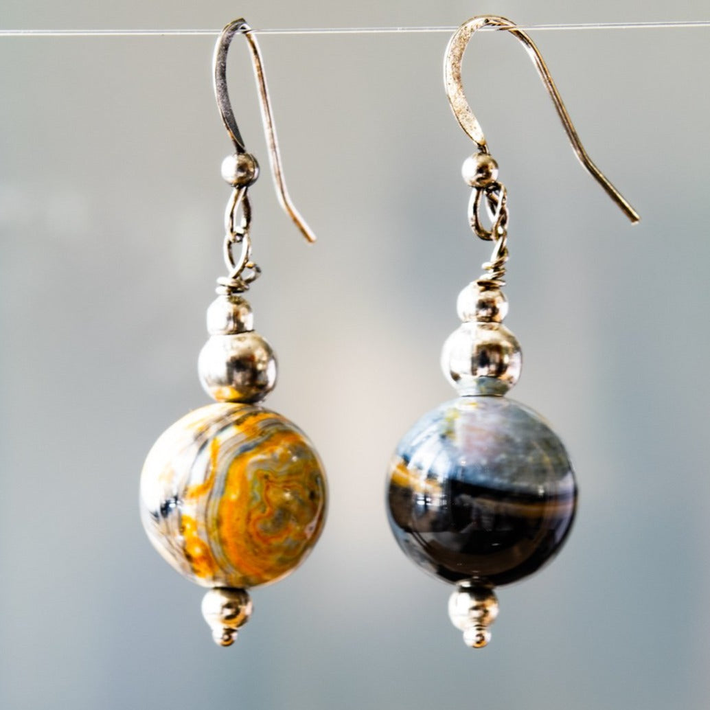 Expressions in Fire Agate, Gold, Orange and Red Dangle Earrings