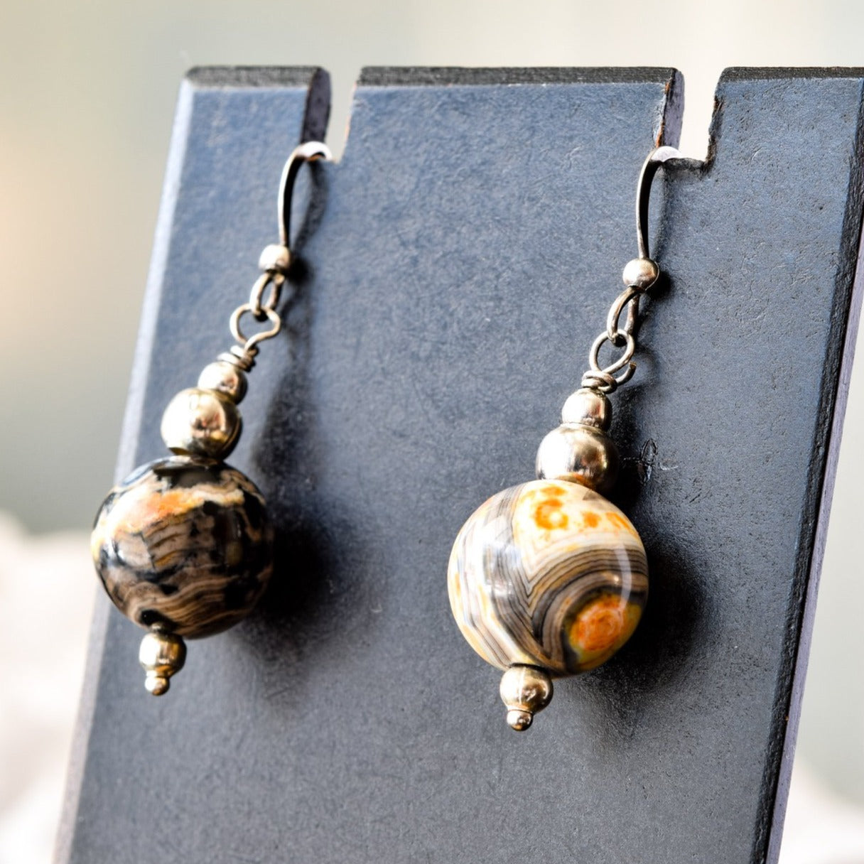 Expressions in Fire Agate, Gold, Orange and Red Dangle Earrings