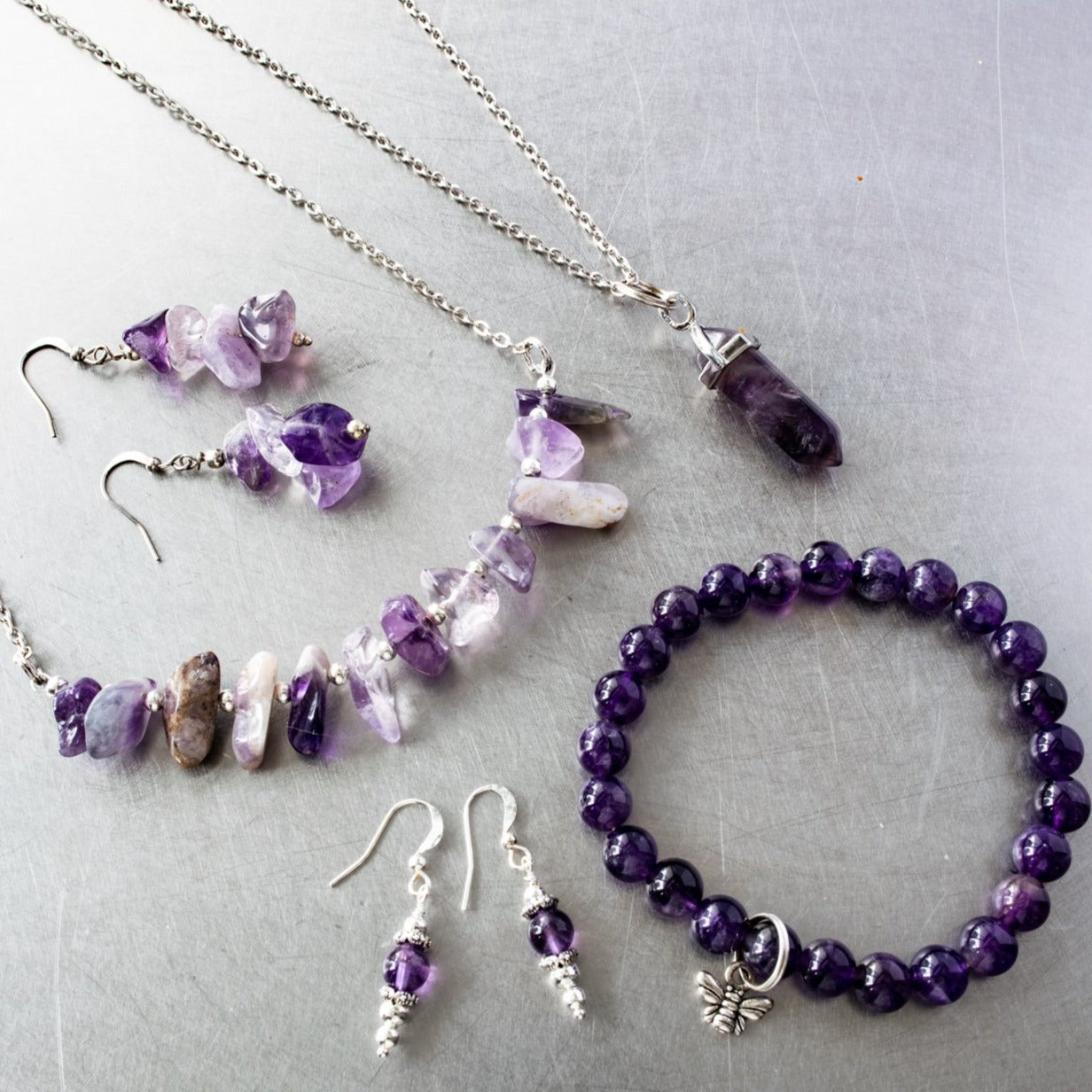 Expressions in Amethyst, 20-inch Stacked Stone on Silver Chain