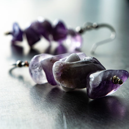 Expressions in Amethyst, Stacked Stone Dangle Earrings