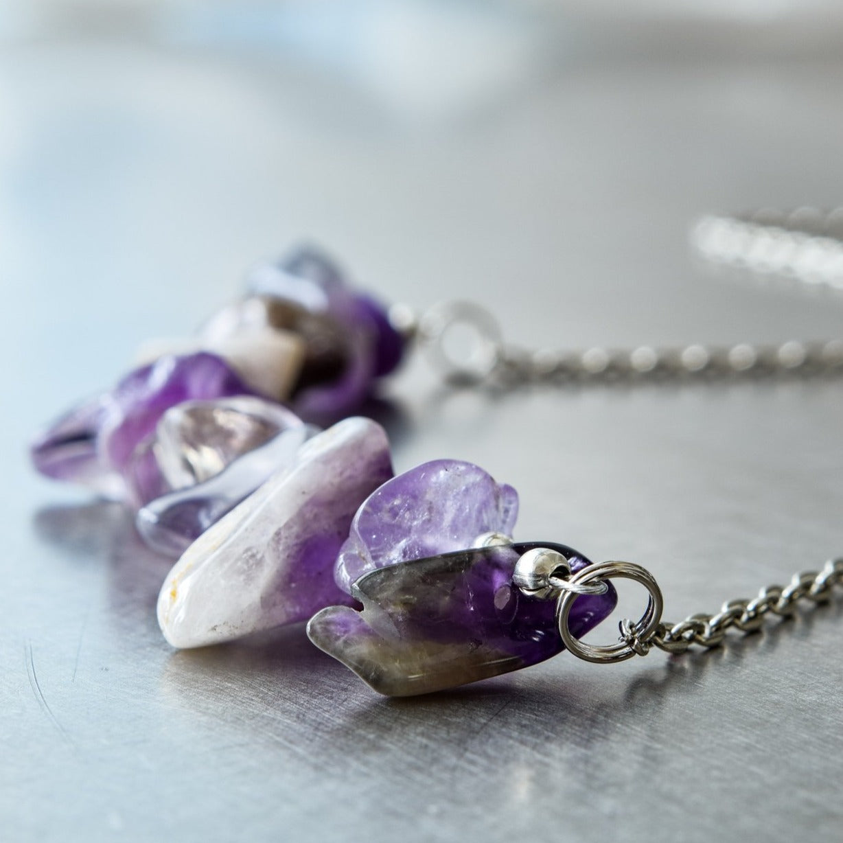 Expressions in Amethyst, 20-inch Stacked Stone on Silver Chain