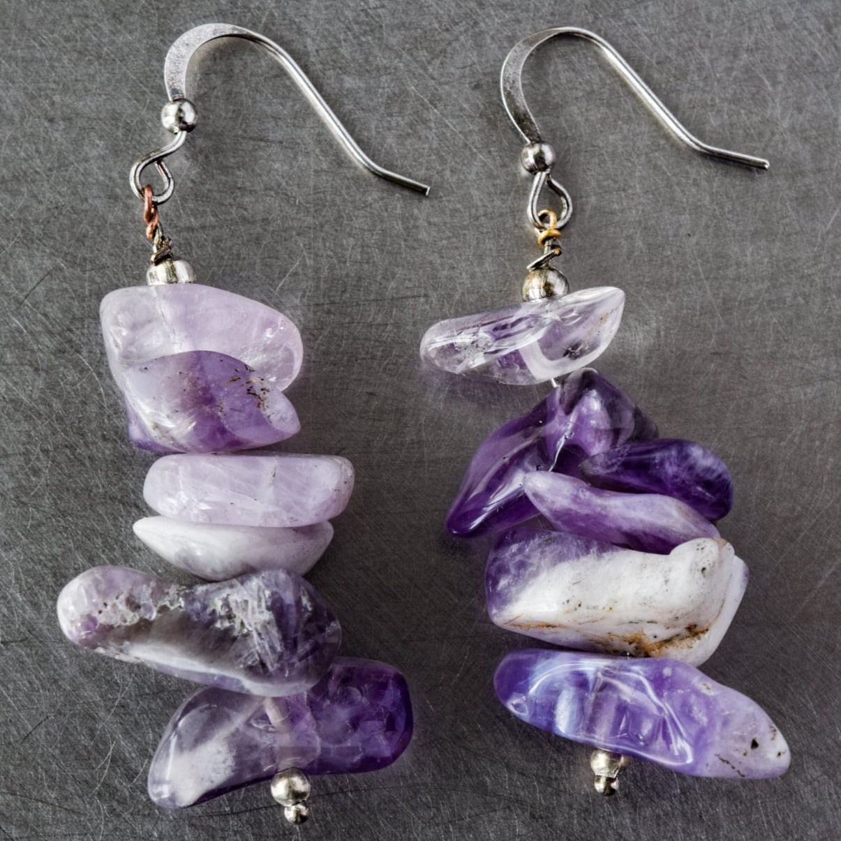 Expressions in Amethyst, Stacked Stone Dangle Earrings