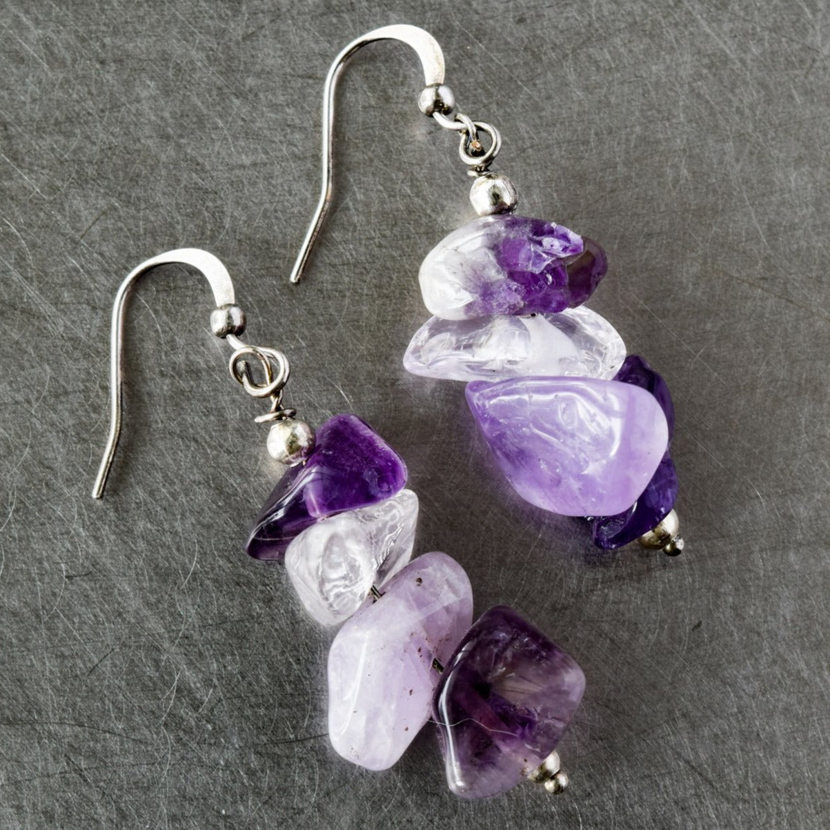 Expressions in Amethyst, Stacked Stone Dangle Earrings