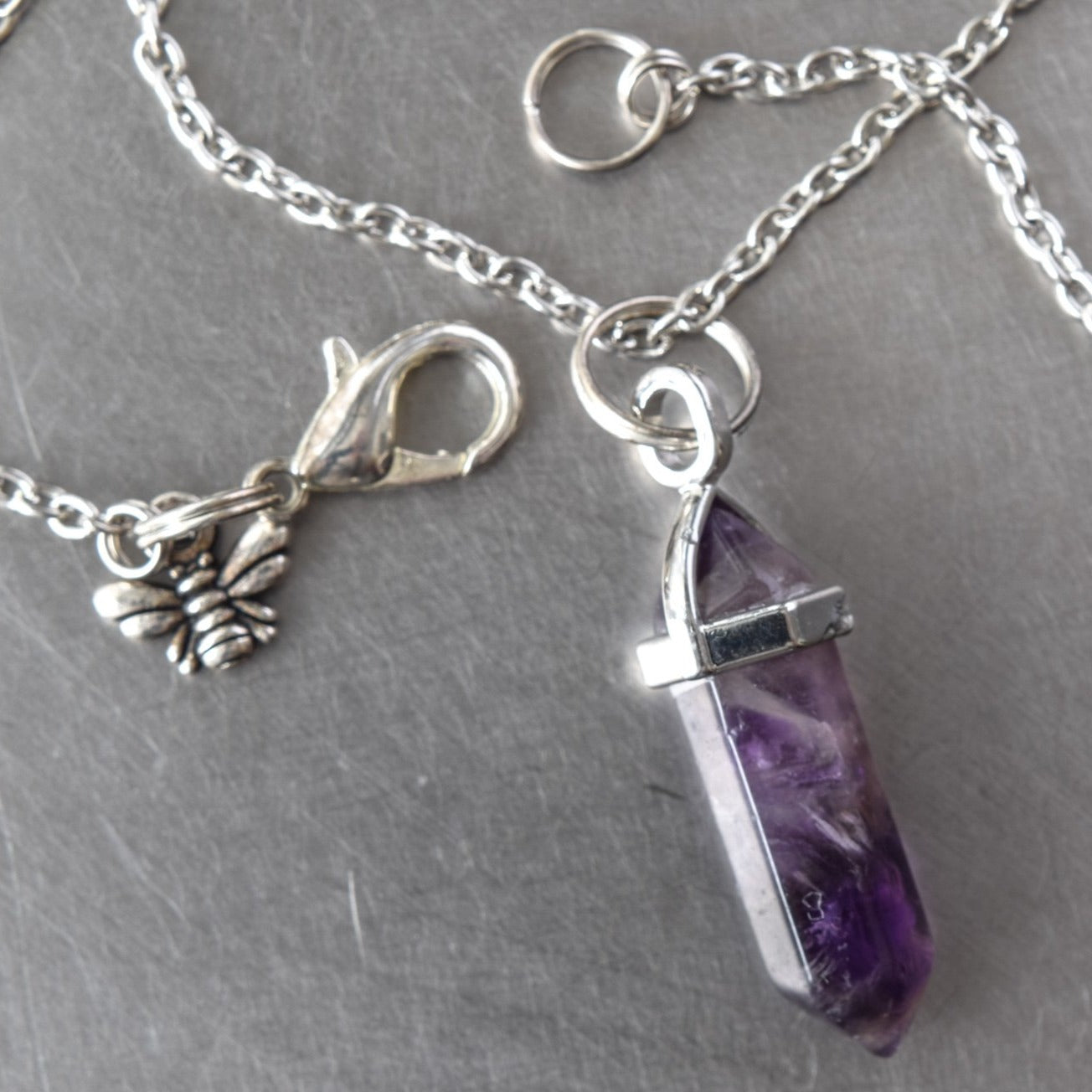 Expressions in Amethyst, 24-inch Necklace with a Amethyst Pendant on a Stainless-Steel Chain