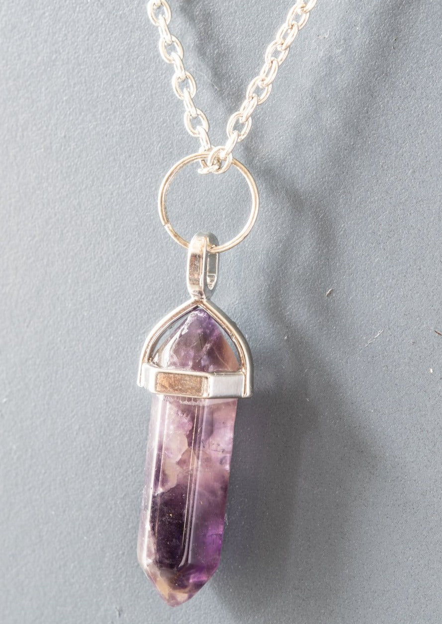 Expressions in Amethyst, 24-inch Necklace with a Amethyst Pendant on a Stainless-Steel Chain