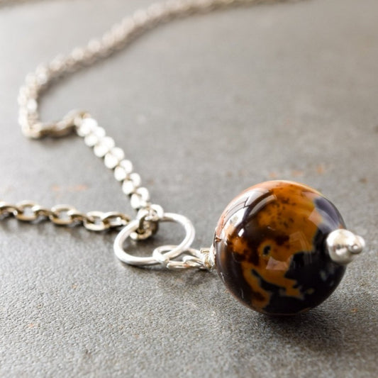 Expressions in Fire Agate, Gold, Orange, and Gray Agate Bead Pendent Necklace