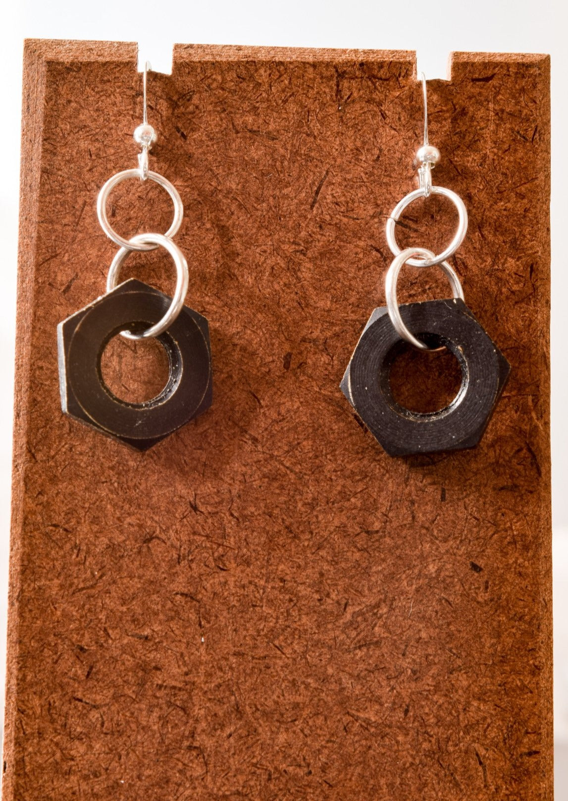 Parts, Black Steel Nut Dangle Earrings