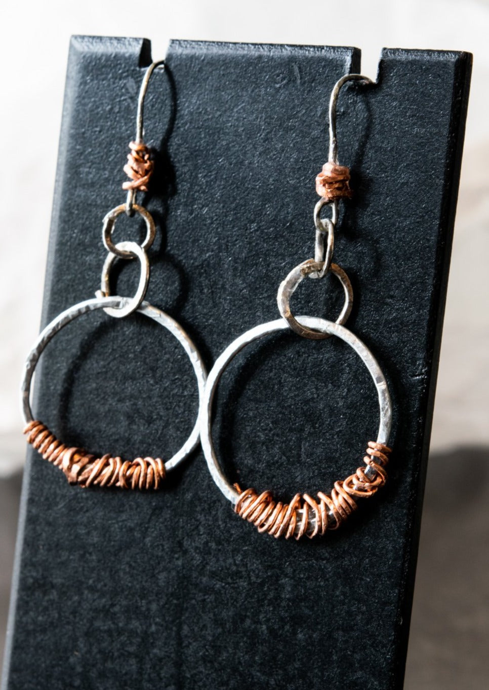 circles  steel and copper dangle earrings