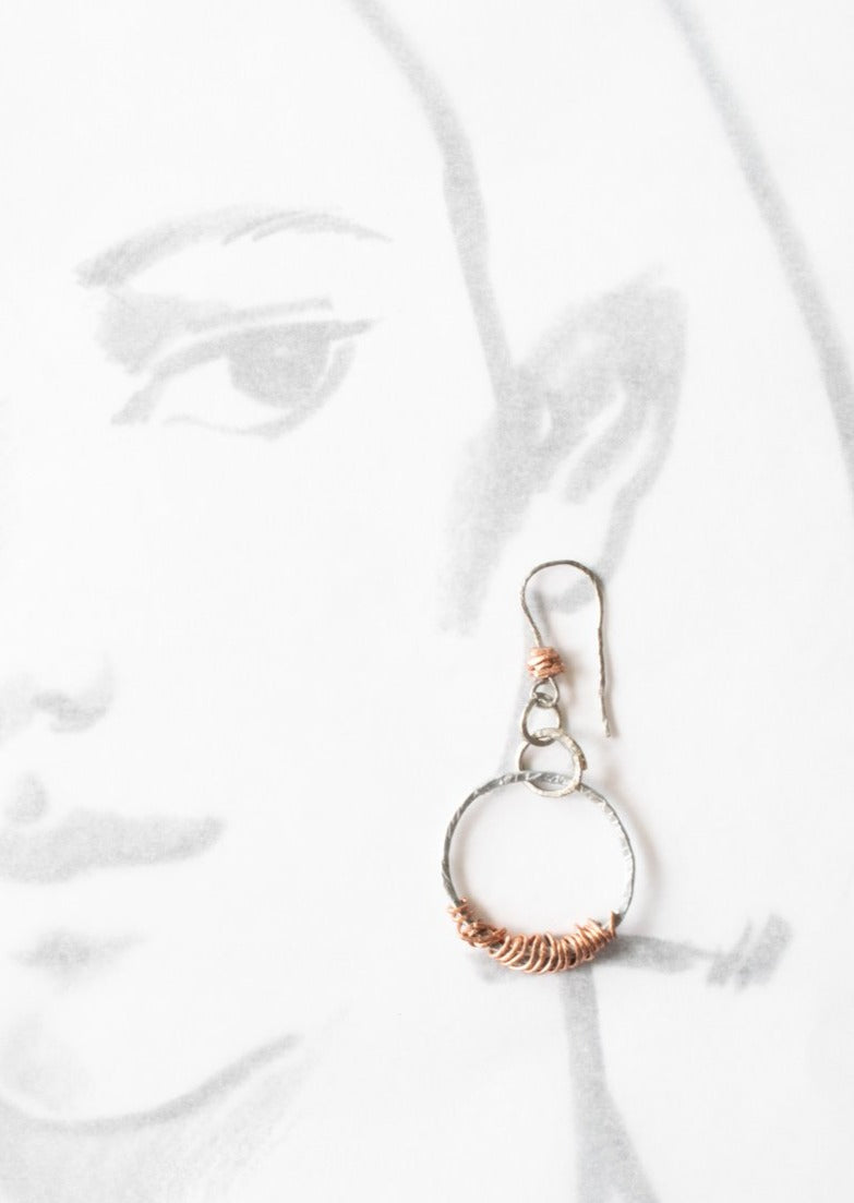 circles  steel and copper dangle earrings