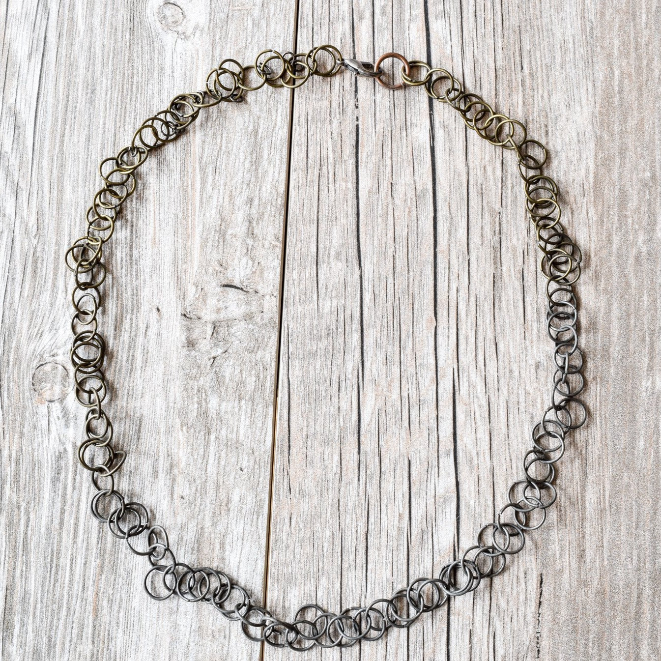 Robbi, Double Chain Necklace with Copper, and Mixed Metals