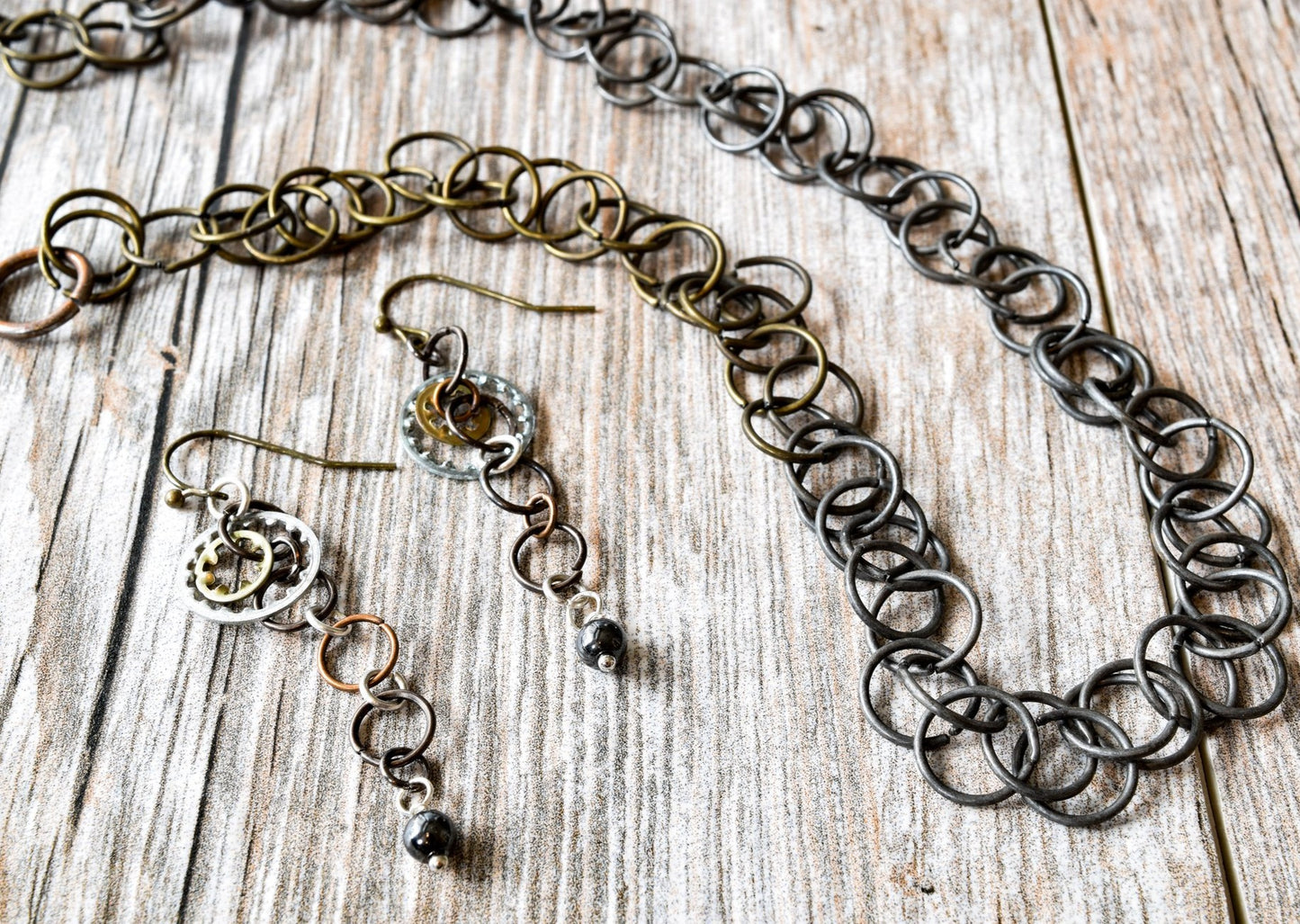 Robbi, Double Chain Necklace with Copper, and Mixed Metals