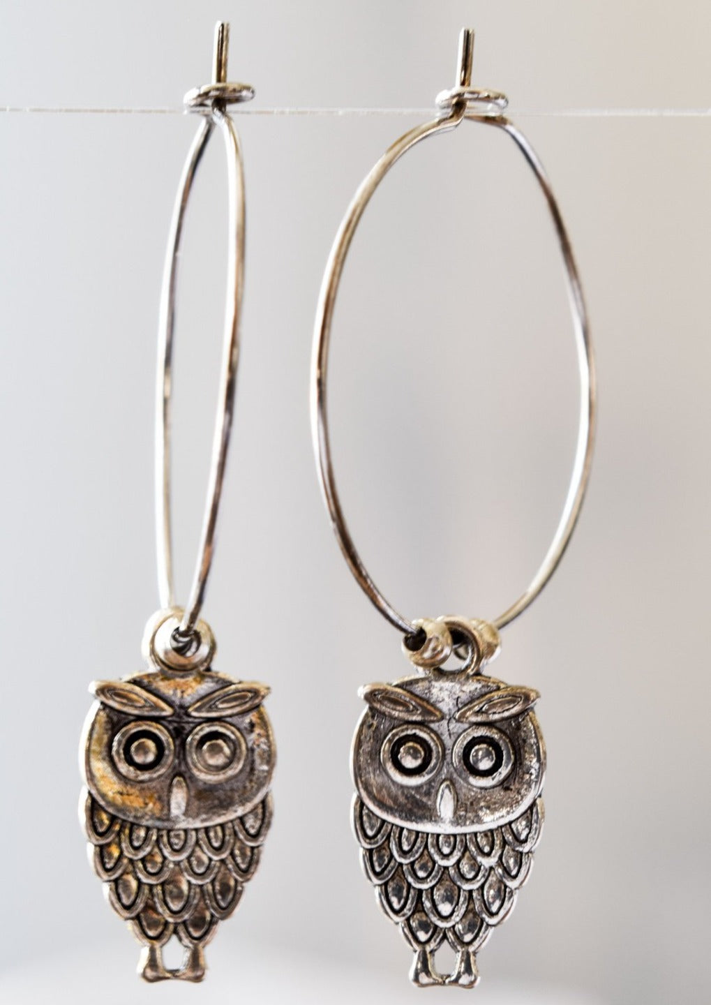 Woodlands, Little Owl Silver Hoop Earrings