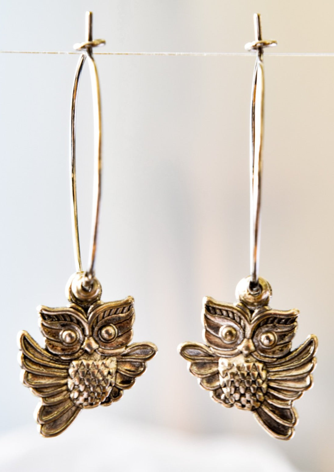 Woodland, Silver Flying Owls Hoop Earrings