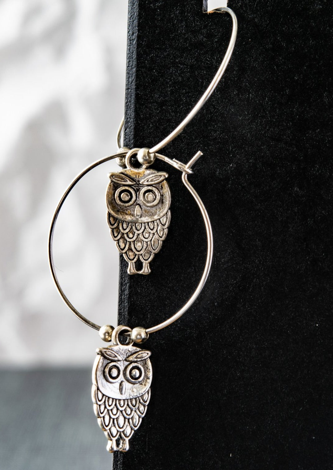 Woodlands, Little Owl Silver Hoop Earrings