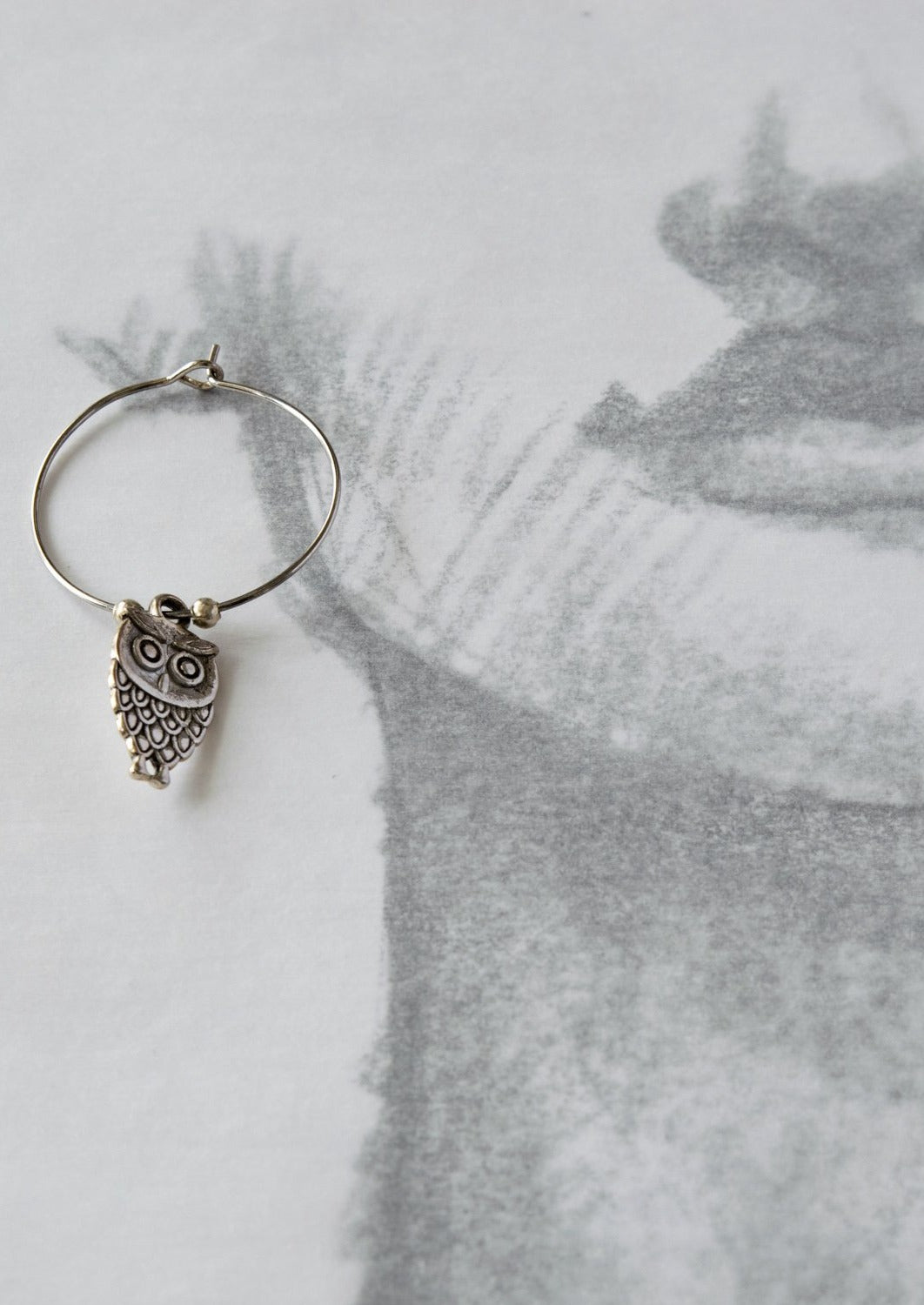 Woodlands, Little Owl Silver Hoop Earrings