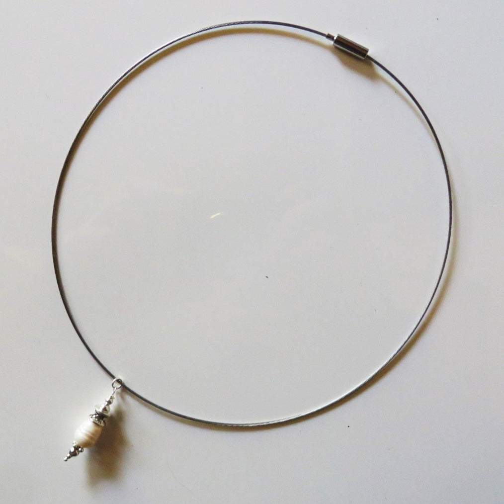 Simplicity, White Fresh Water Pearl Pendent on a Stainless-Steel Slide Necklace