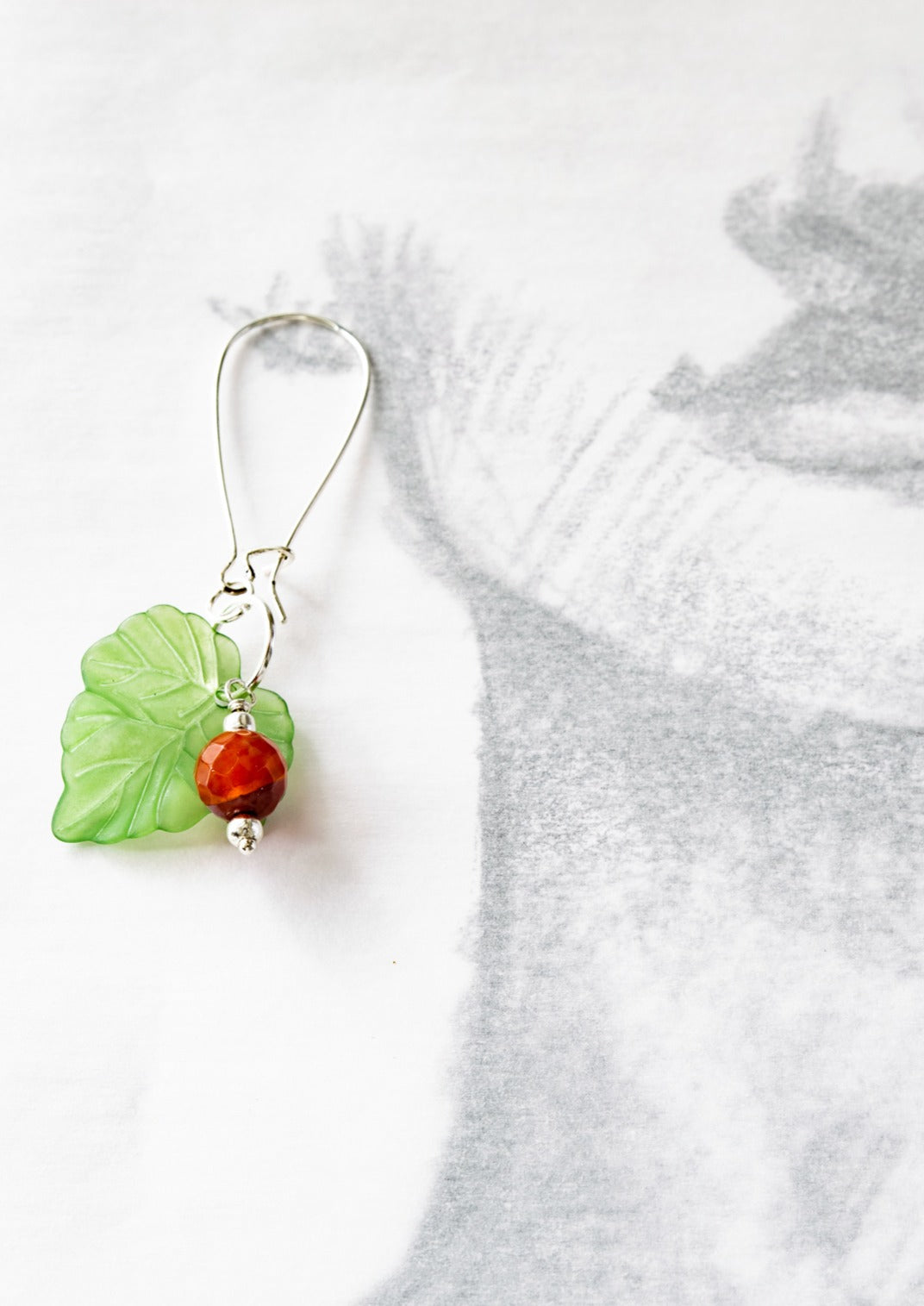 Expressions in Red Fire Agate, Silver Large Loop Dangle Earrings with Leaves